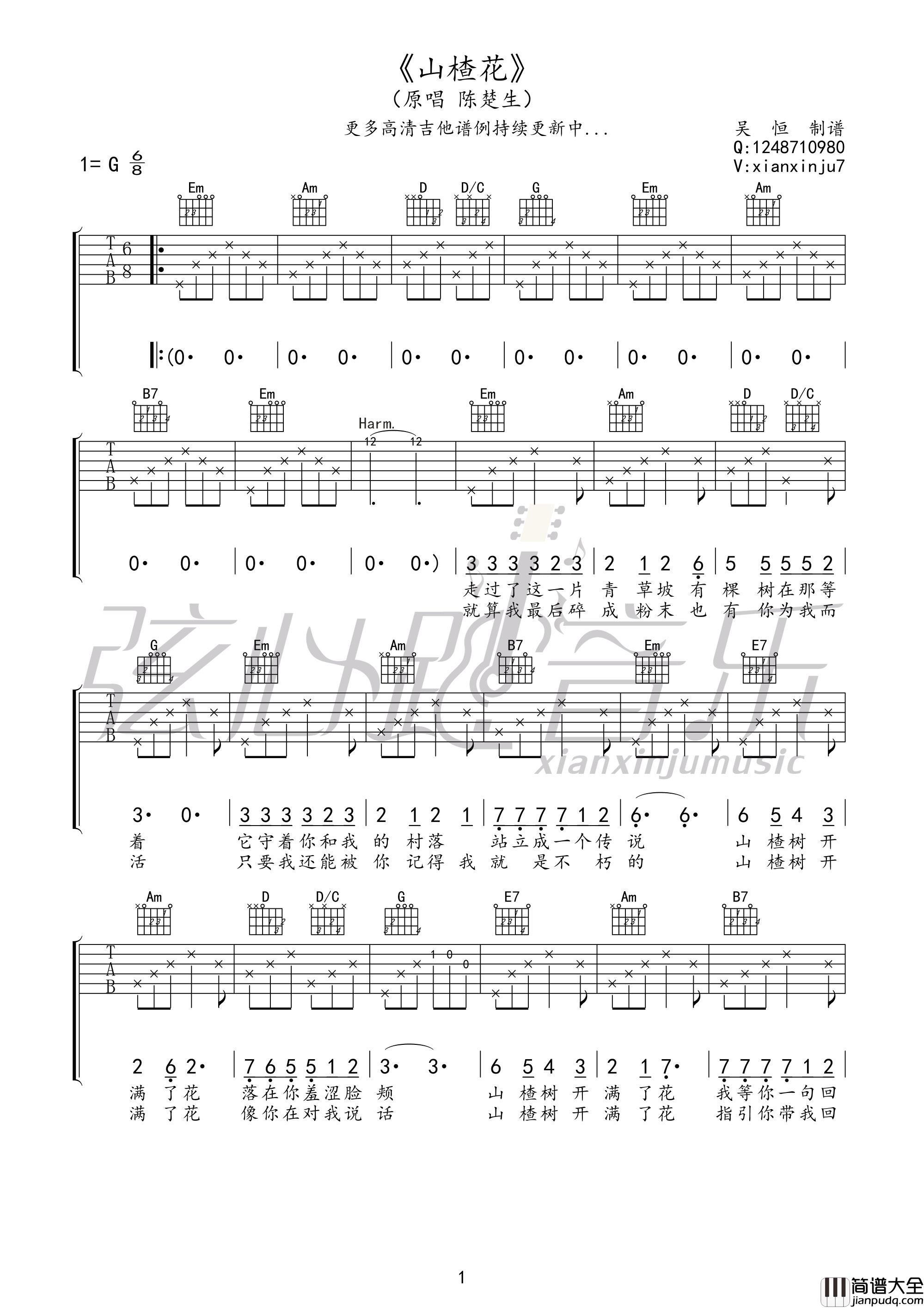 陈楚生_山楂花_吉他谱_Guitar_Music_Score