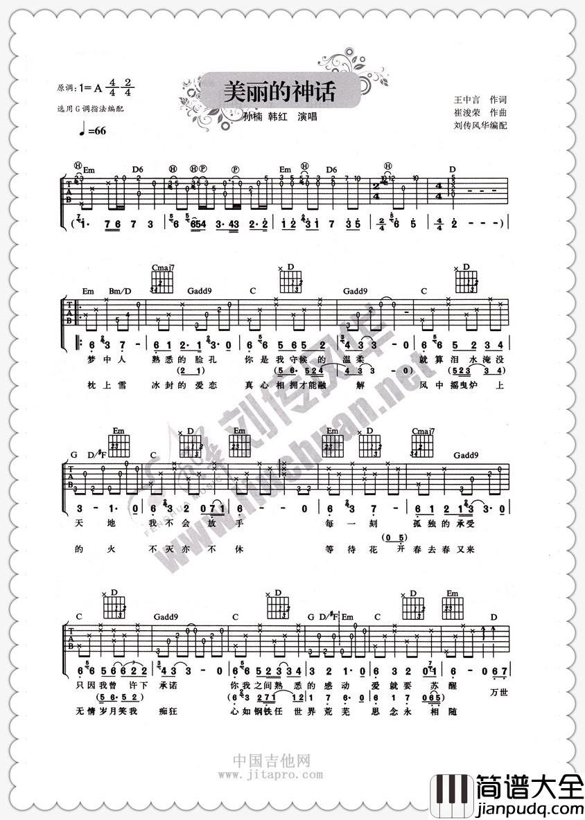 孙楠,韩红_美丽的神话_吉他谱_Guitar_Music_Score