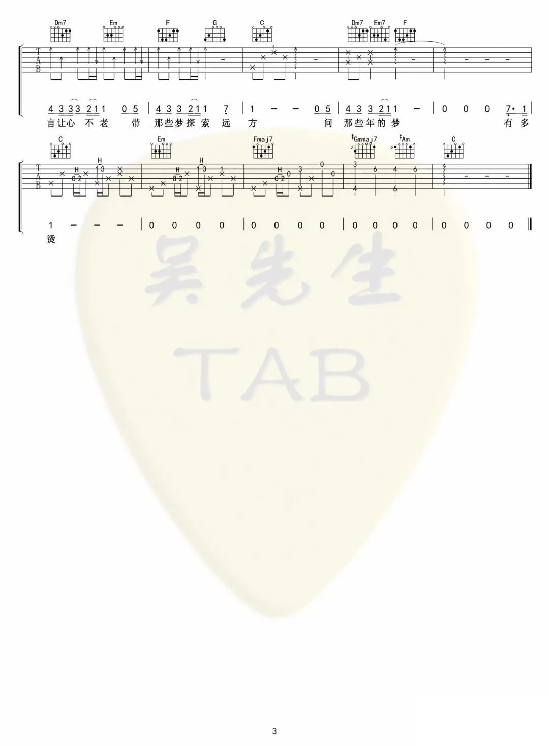 林俊杰裹着心的光吉他谱_C调指法