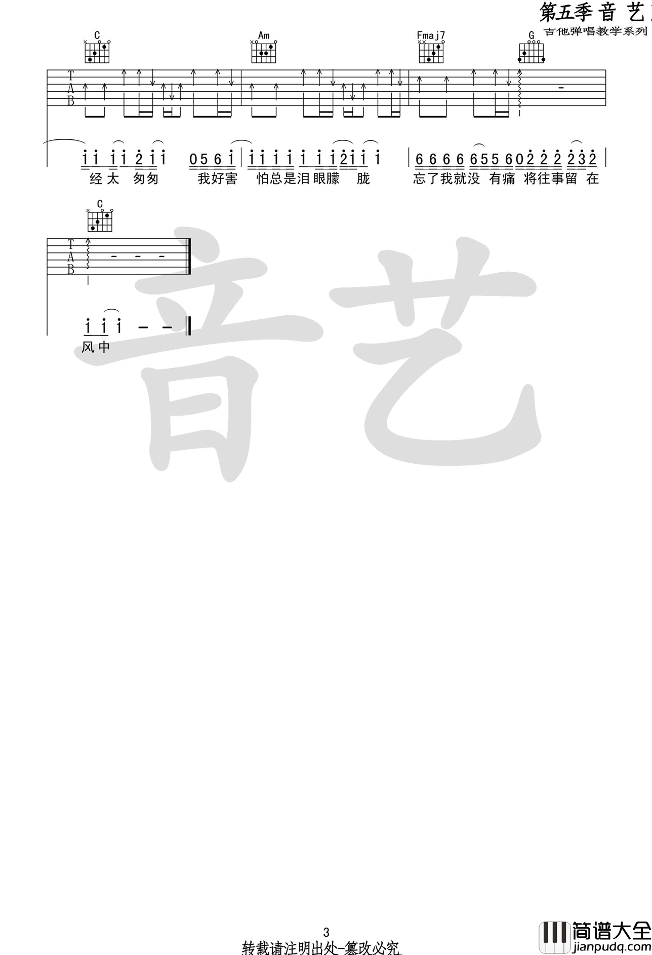 当爱已成往事吉他谱_张国荣_C调高清弹唱谱