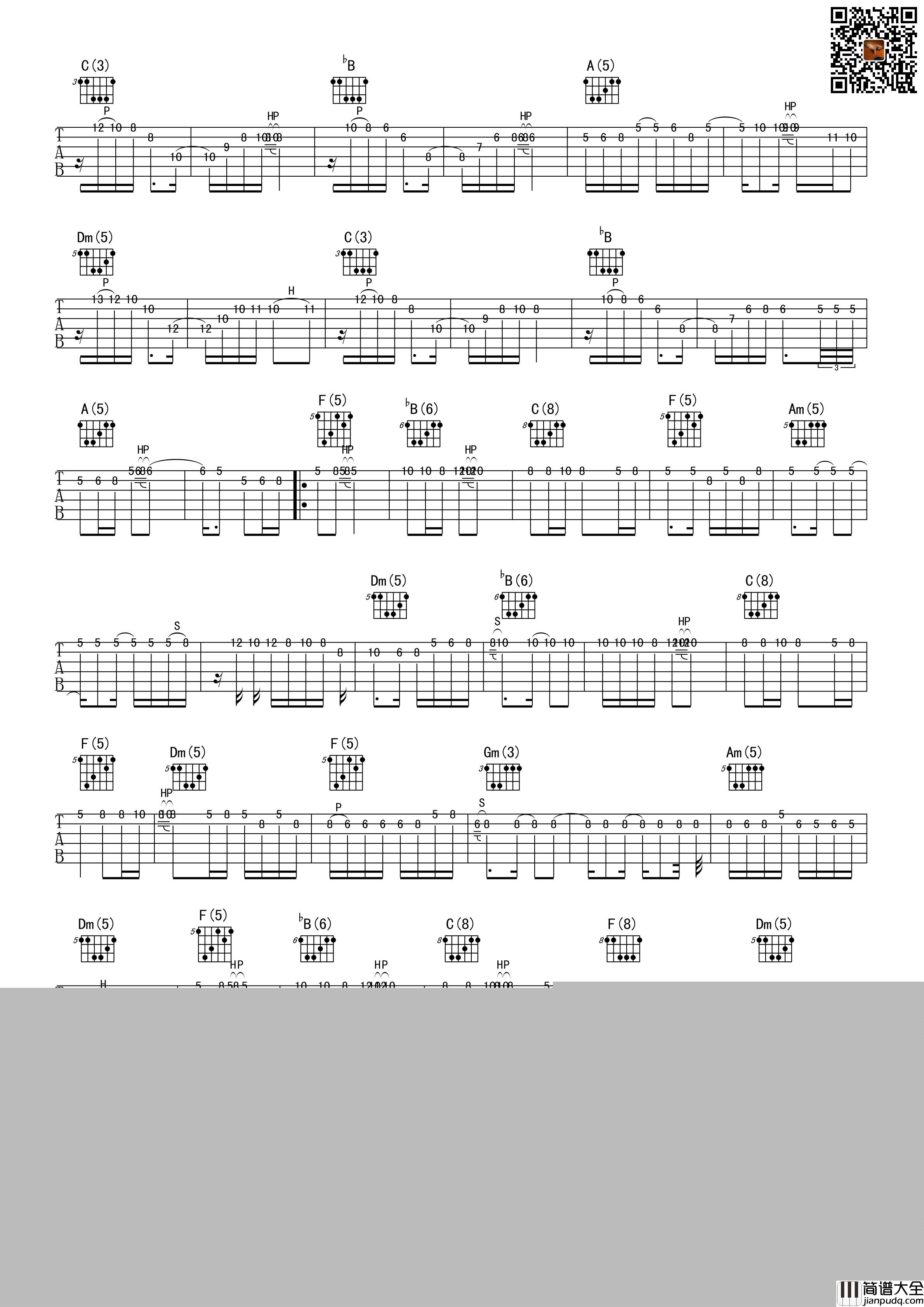 名曲_modanhan牡丹汗_指弹__吉他谱_Guitar_Music_Score