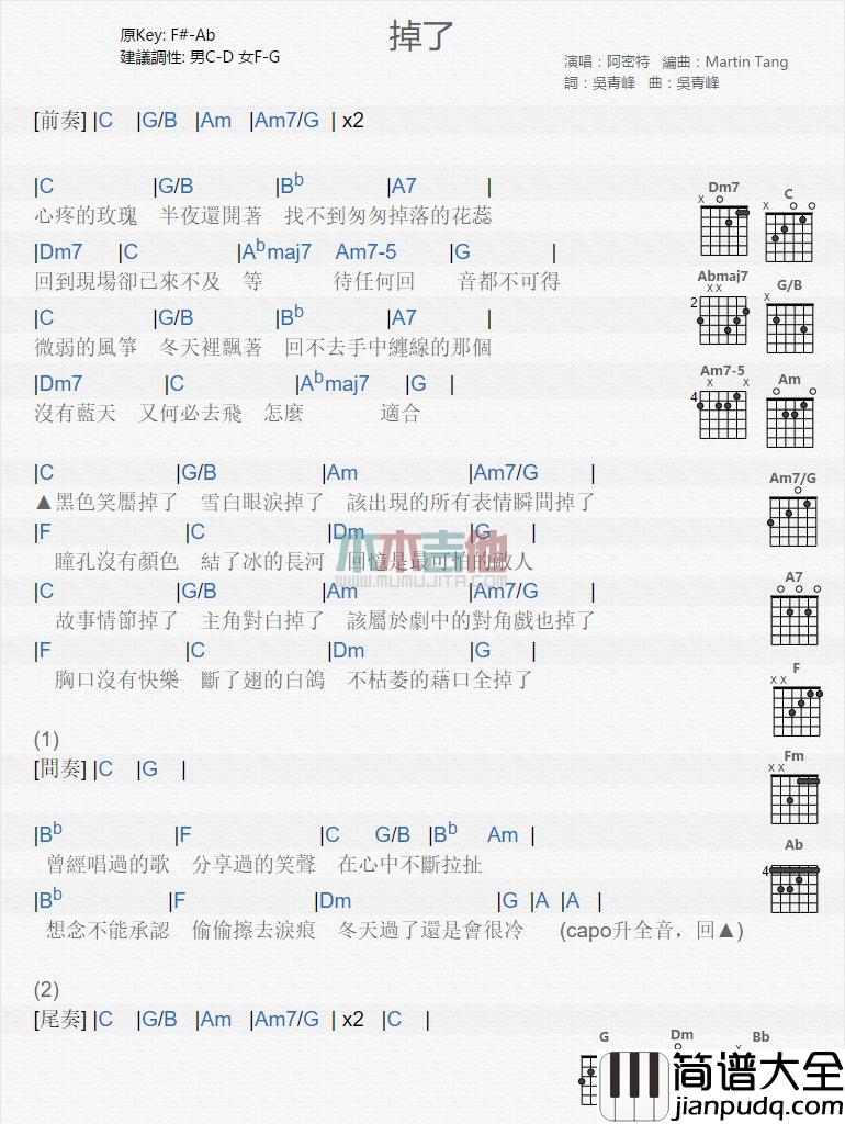 张惠妹_掉了_吉他谱_Guitar_Music_Score