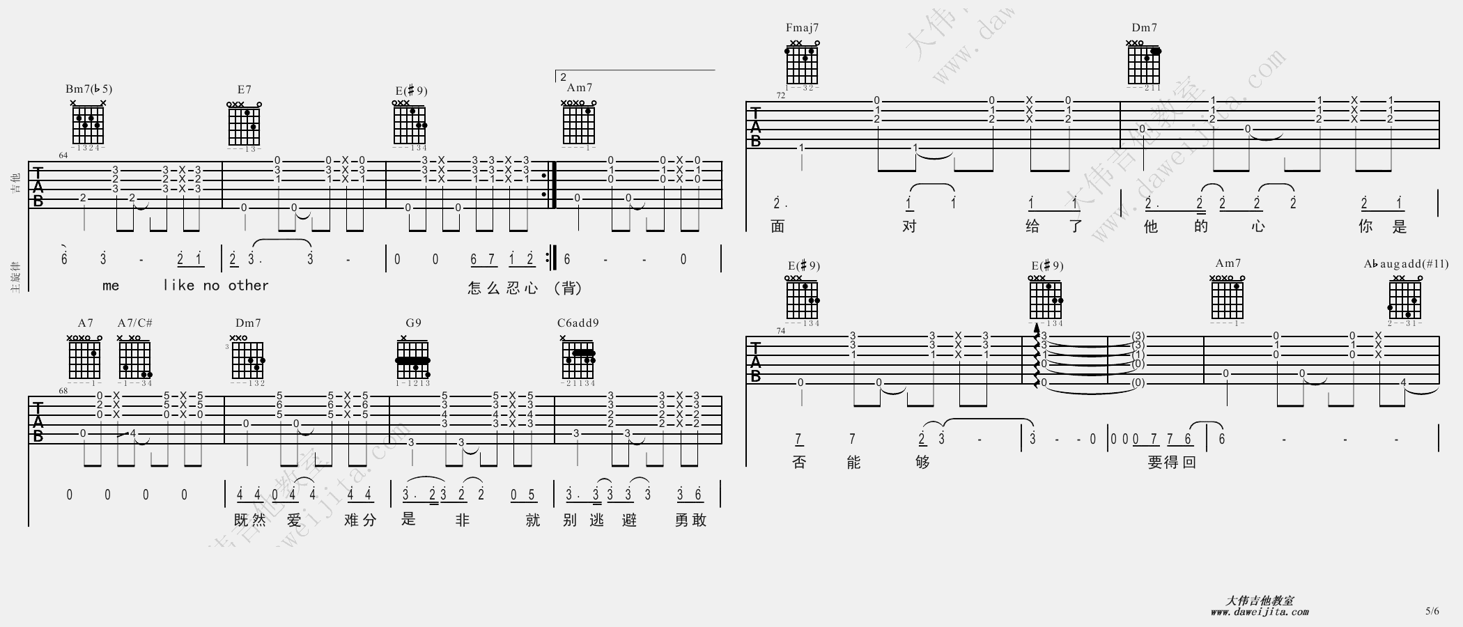 5.gif 张信哲_过火_BossaNova__吉他谱(C调)_Guitar_Music_Score