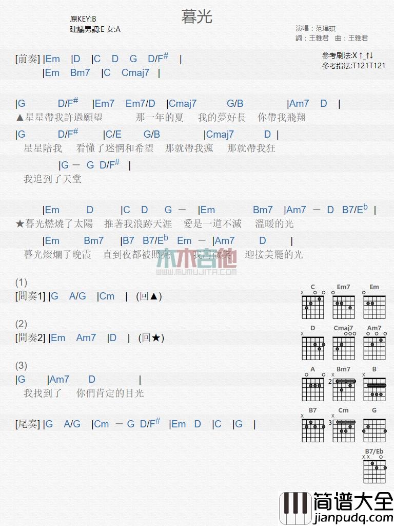 范玮琪_暮光_吉他谱_Guitar_Music_Score