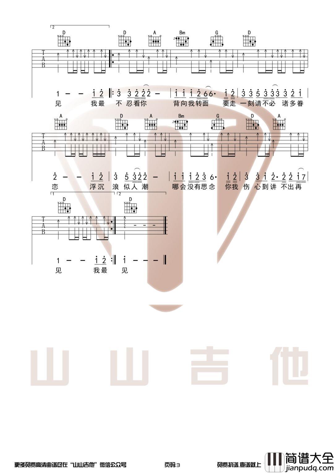 谭咏麟讲不出再见吉他谱_D调原版