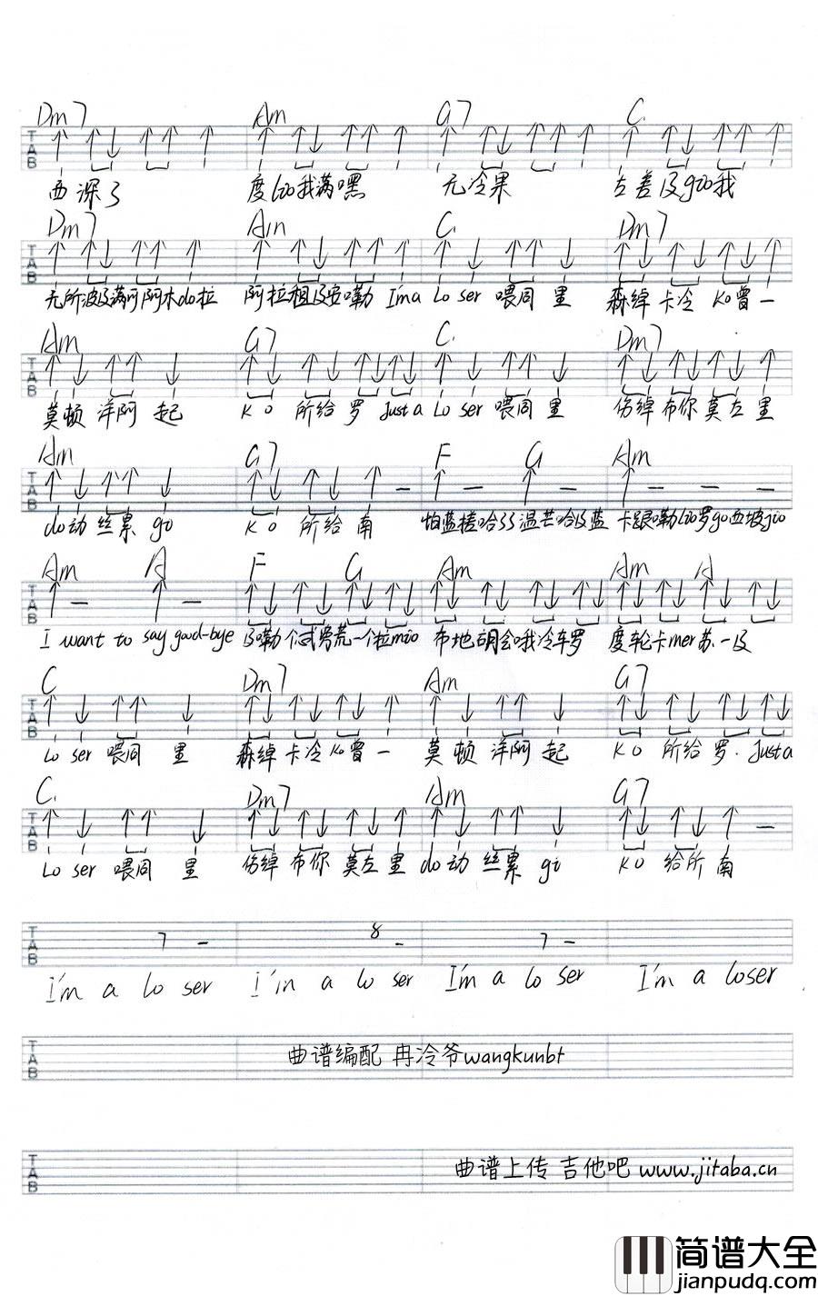LOSER吉他谱_bigbang_loser吉他六线谱_配音译歌词