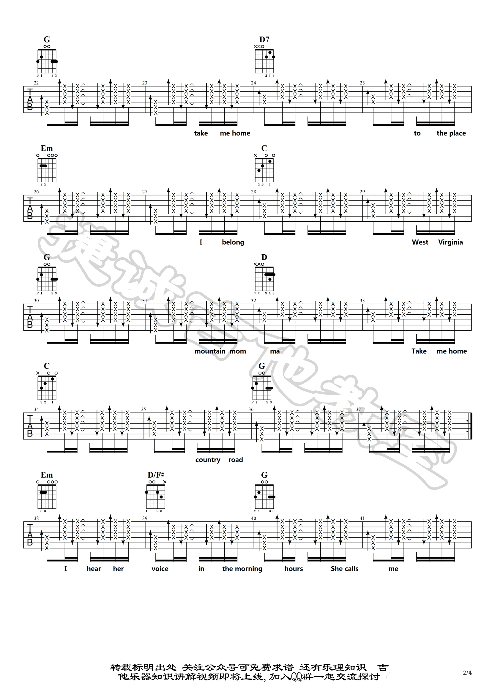 约翰丹佛_Take_Me_Home_Country_Roads_吉他谱