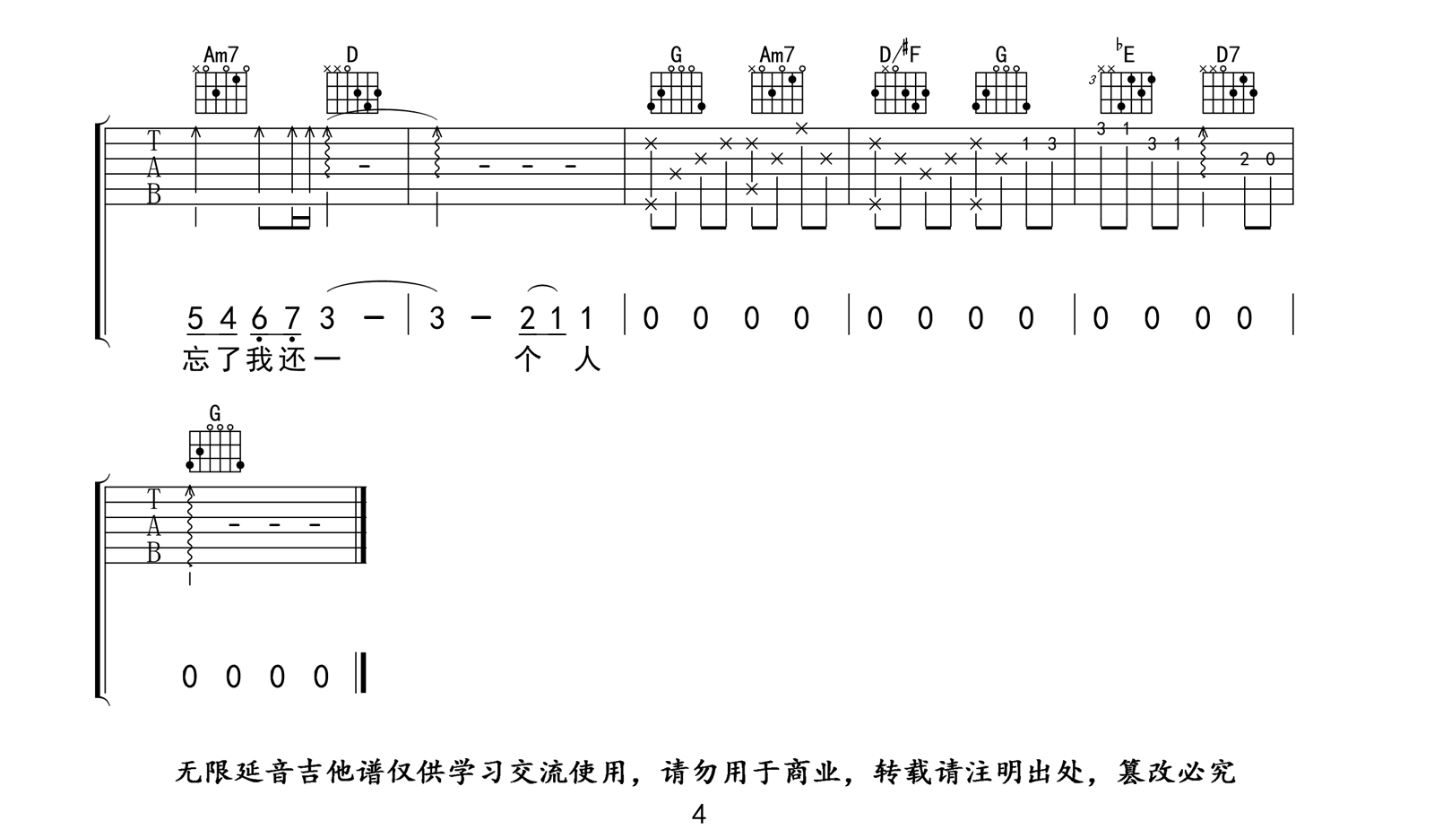 我不愿让你一个人吉他谱_五月天_G调原版