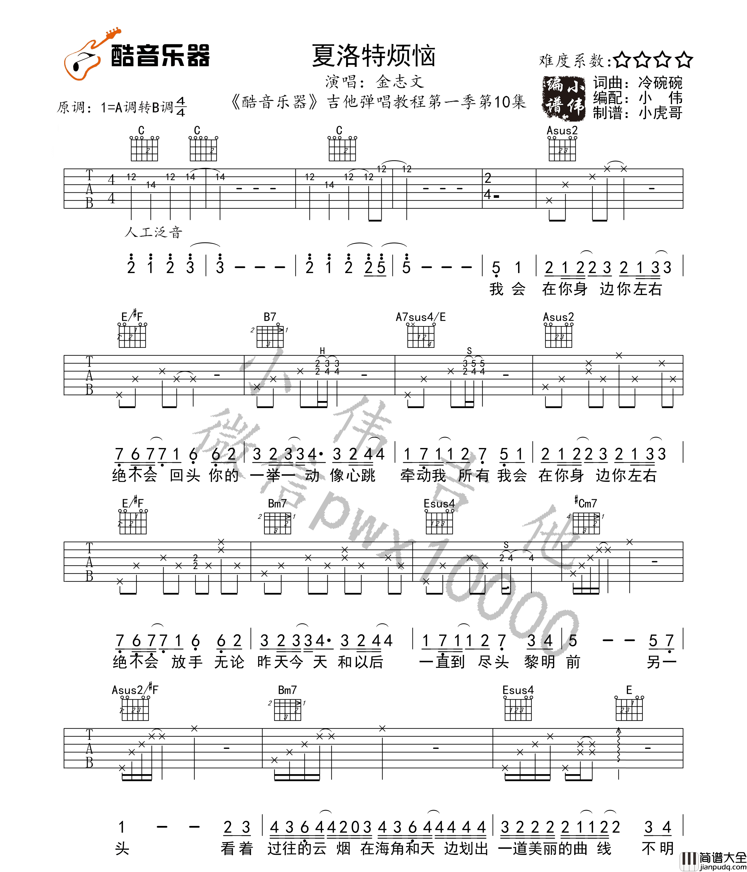 夏洛特烦恼_金志文_图片谱标准版_吉他谱_金志文_吉他图片谱_高清