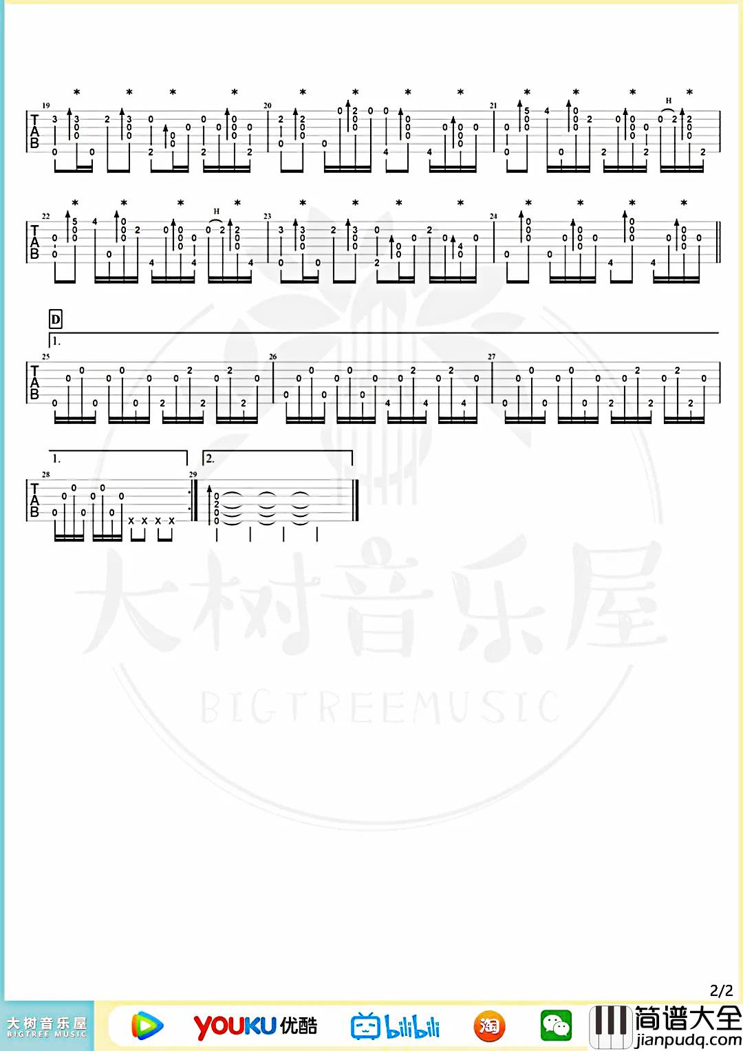 小城夏天吉他谱_指弹独奏风格吉他谱_指弹演示视频