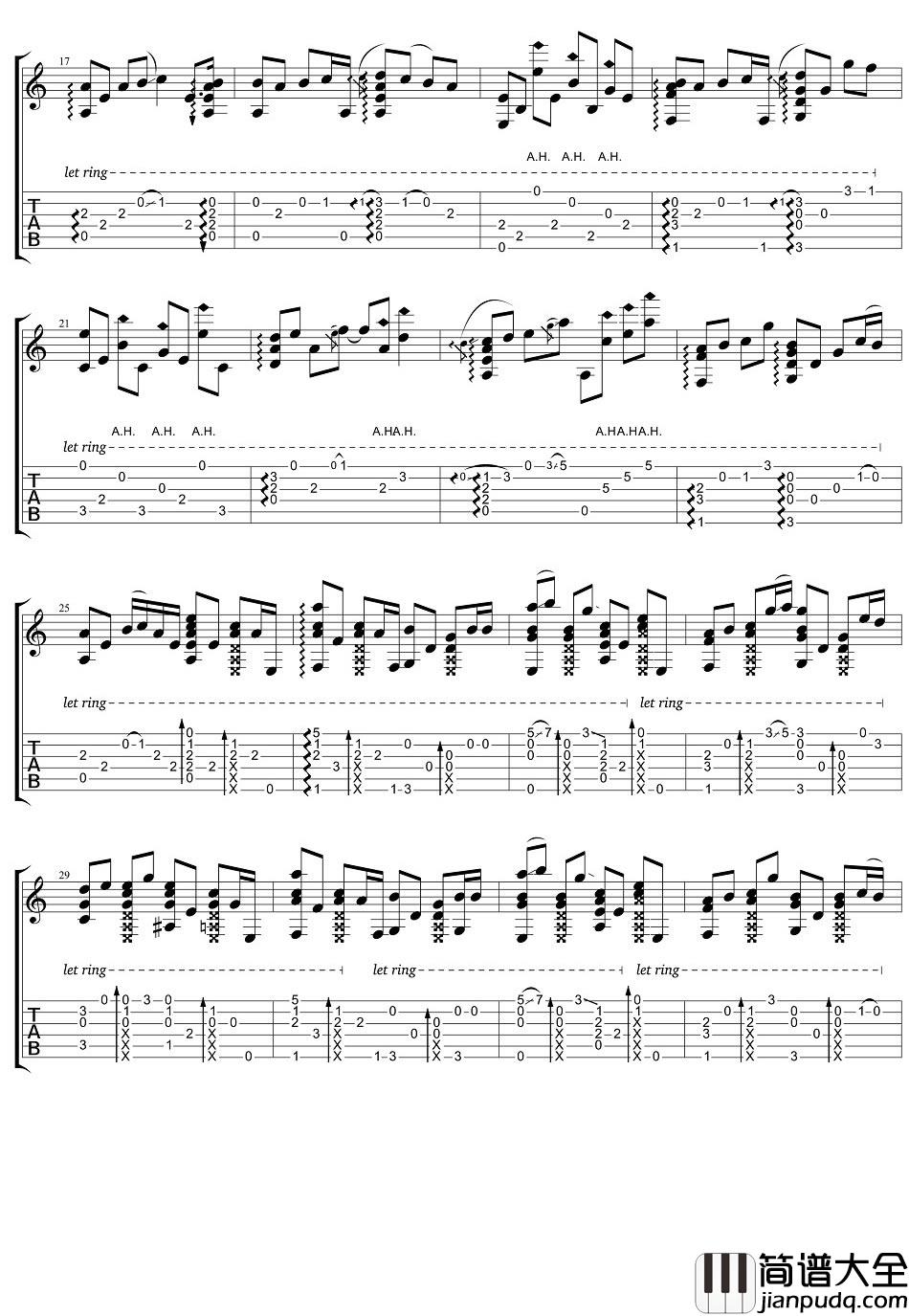红颜旧指弹吉他谱_琅琊榜插曲_红颜旧吉他独奏谱