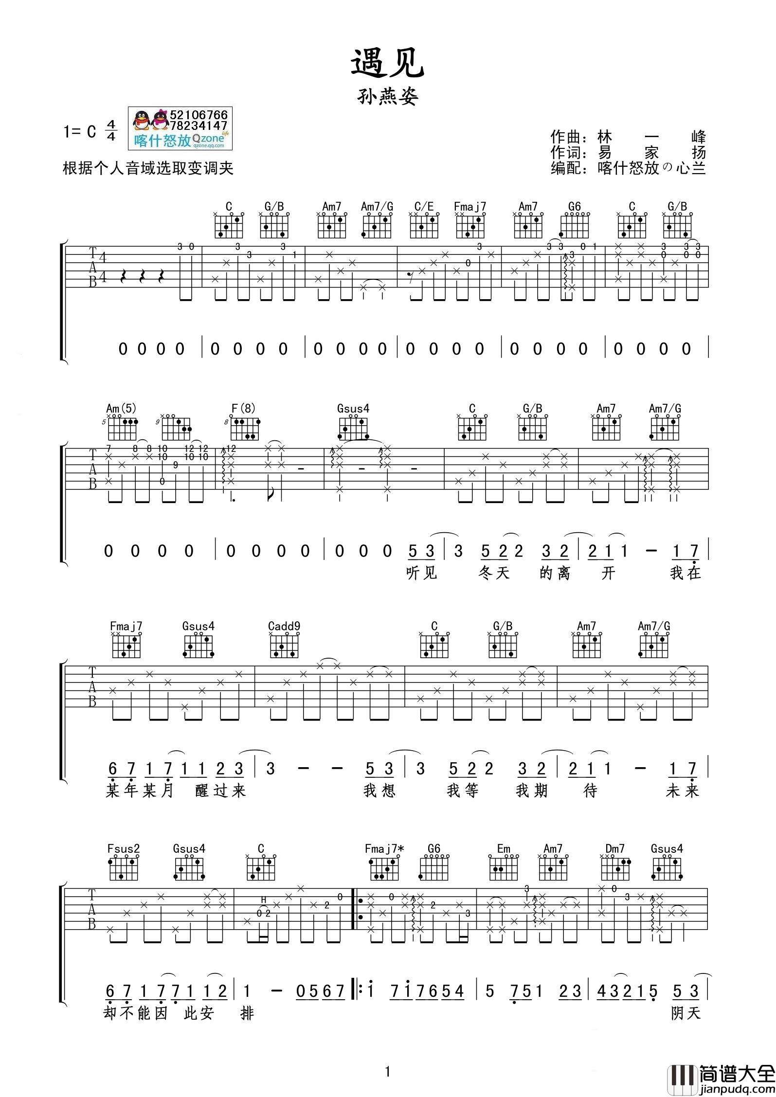 孙燕姿_遇见_喀什怒放__吉他谱_Guitar_Music_Score