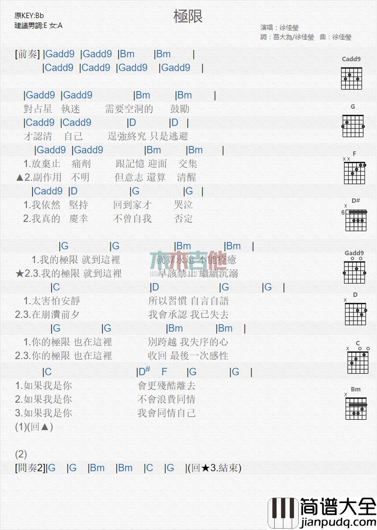 徐佳莹_极限_吉他谱_Guitar_Music_Score