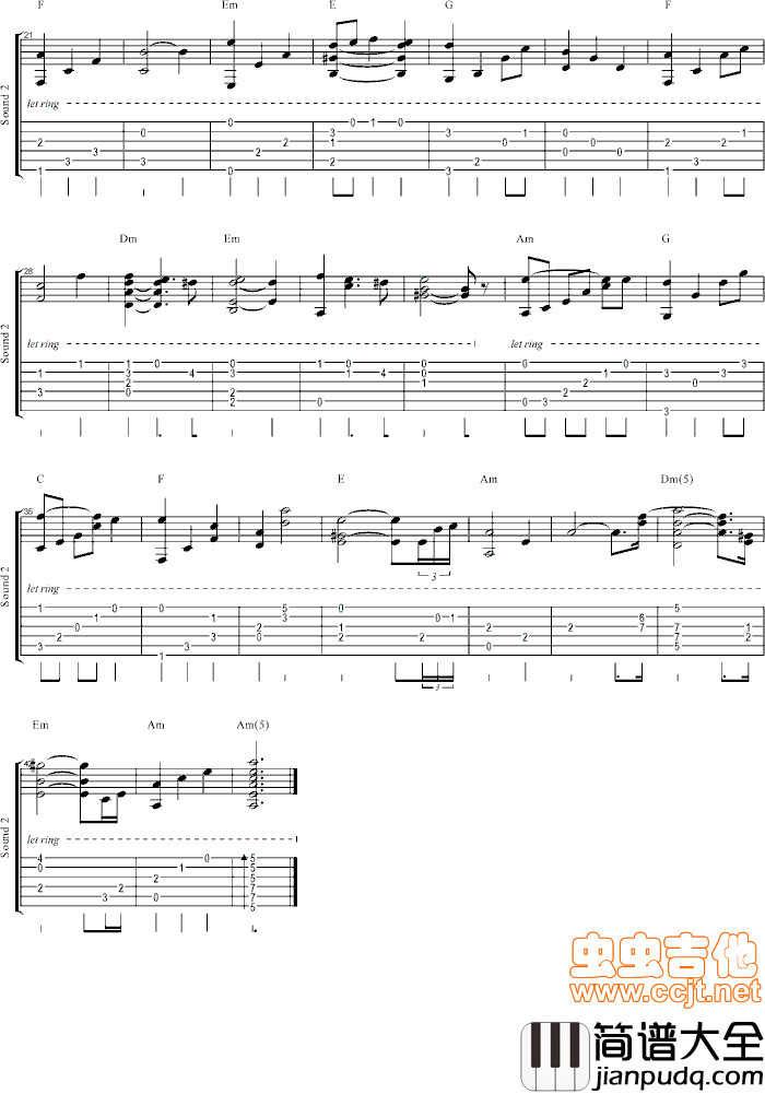 哀のテーマB（柯南插曲）指弹独奏|吉他谱|图片谱|高清|动漫