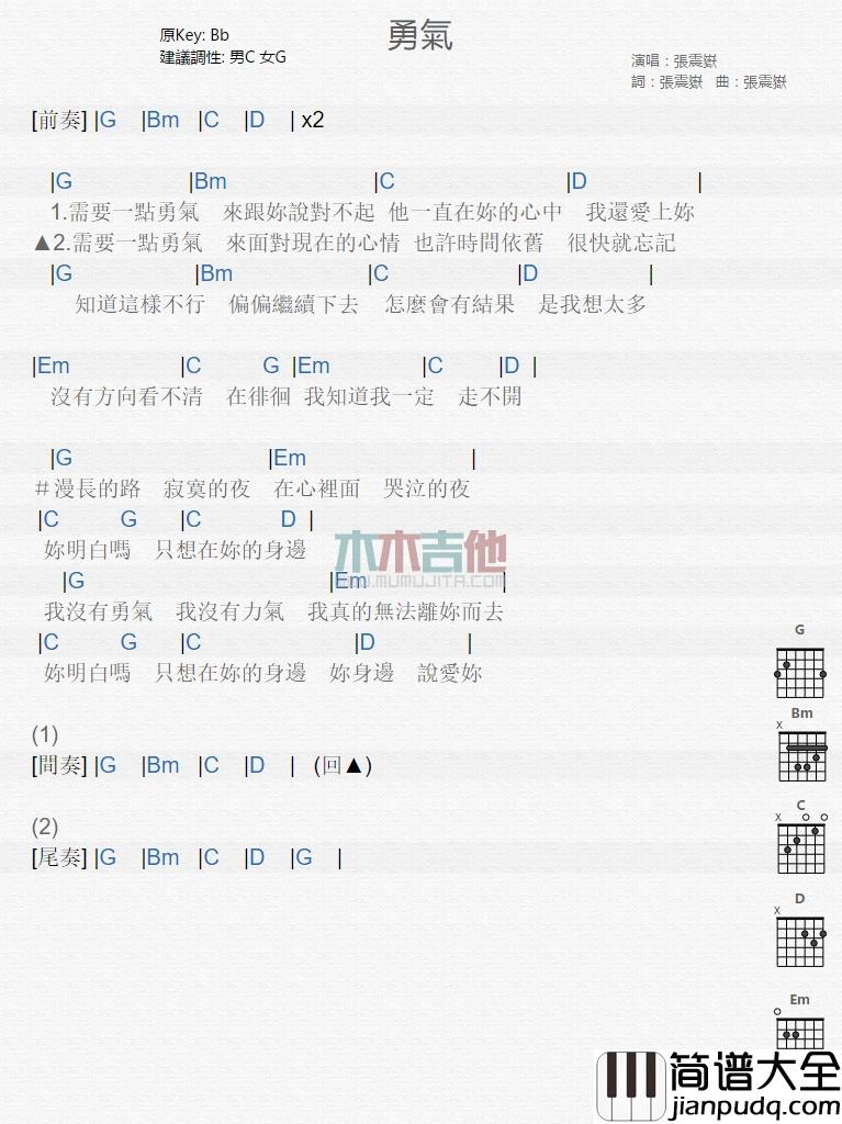 张震岳_勇气_吉他谱_Guitar_Music_Score