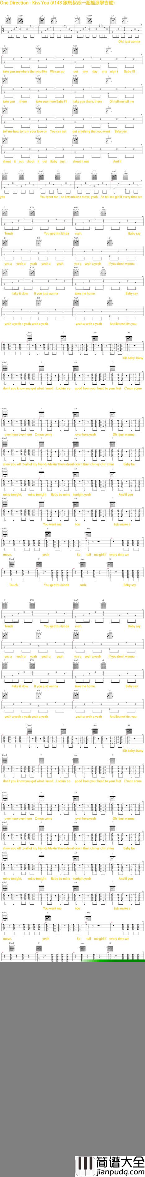 One,Direction_Kiss_You_吉他谱_Guitar_Music_Score