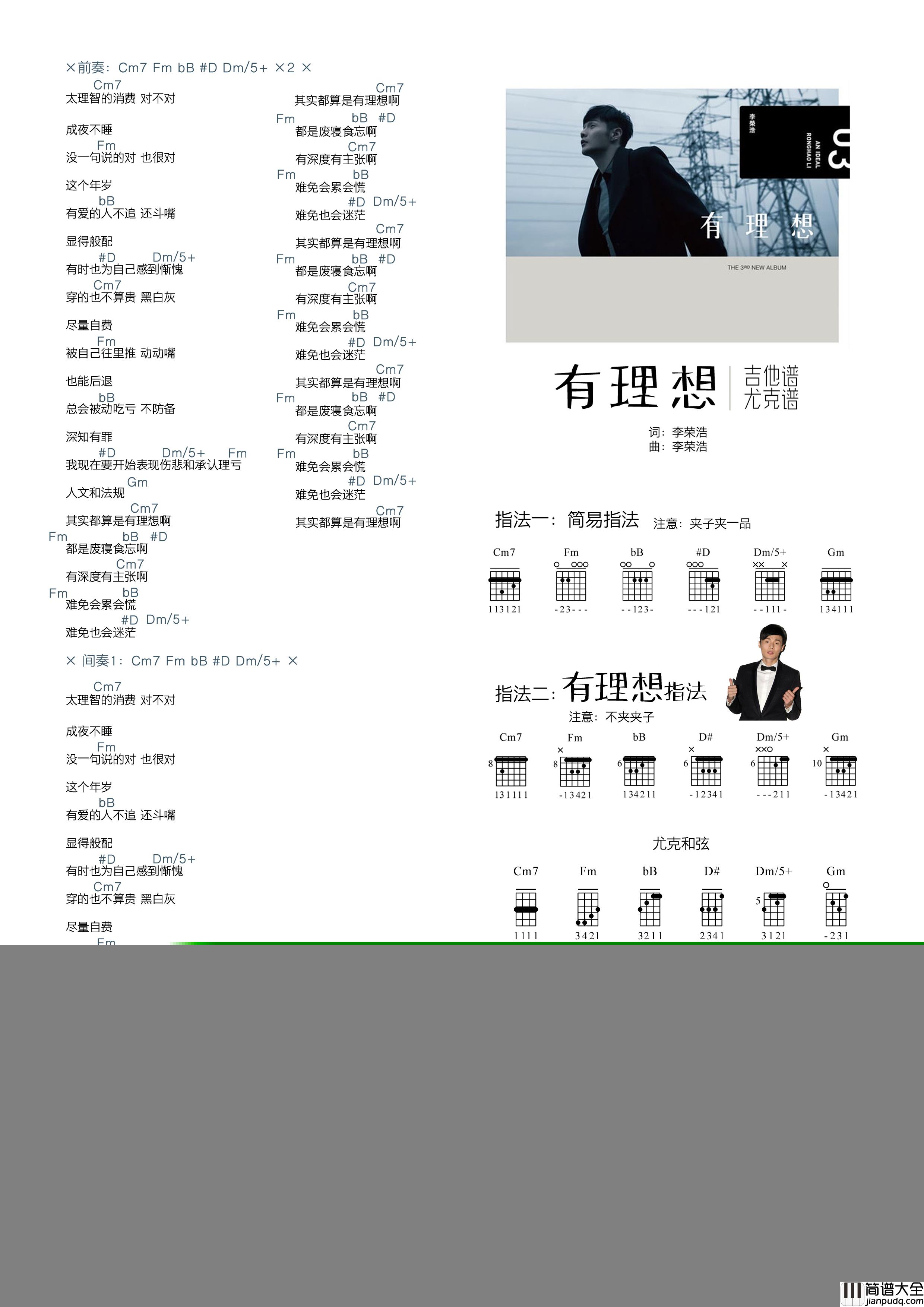 李荣浩_有理想_吉他谱_Guitar_Music_Score
