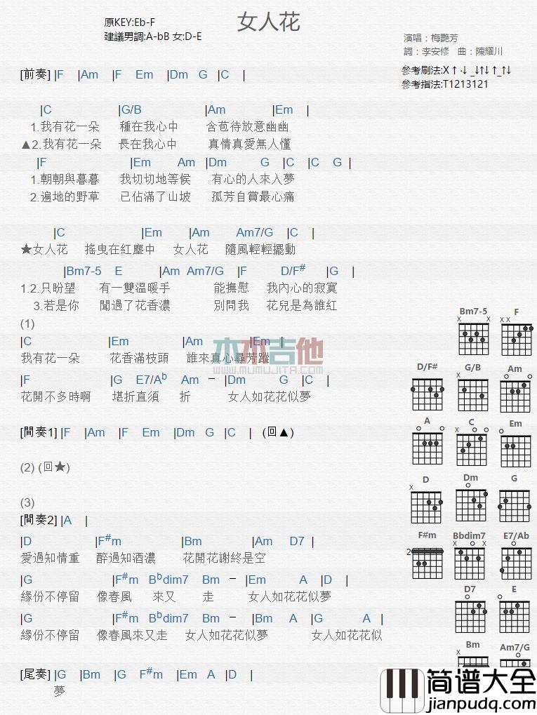 梅艳芳_女人花_吉他谱_Guitar_Music_Score