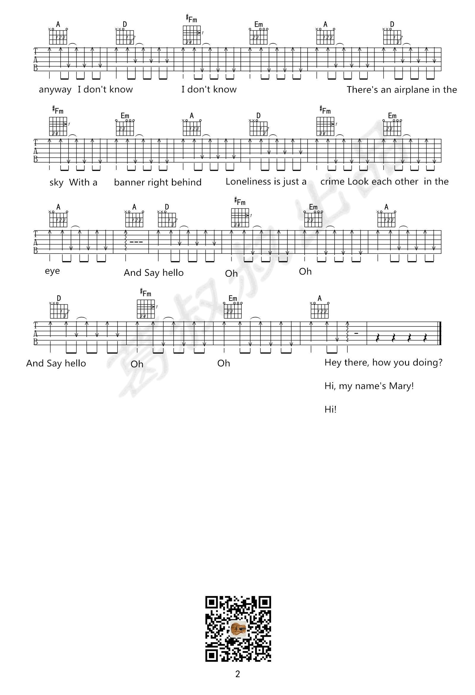 Say_Hello吉他谱_Thomas/Sufjan_吉他图片谱_高清