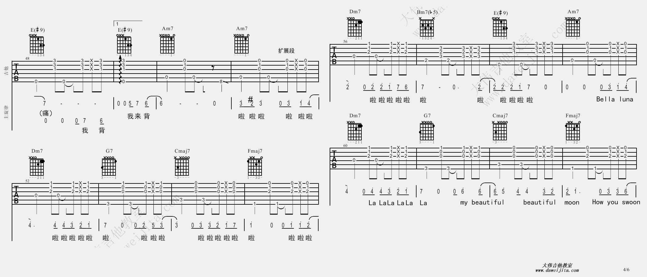4.gif 张信哲_过火_BossaNova__吉他谱(C调)_Guitar_Music_Score