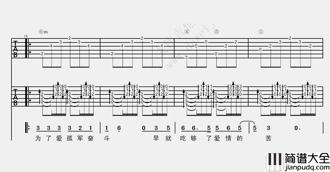 林志炫_单身情歌_吉他谱(E调)_Guitar_Music_Score