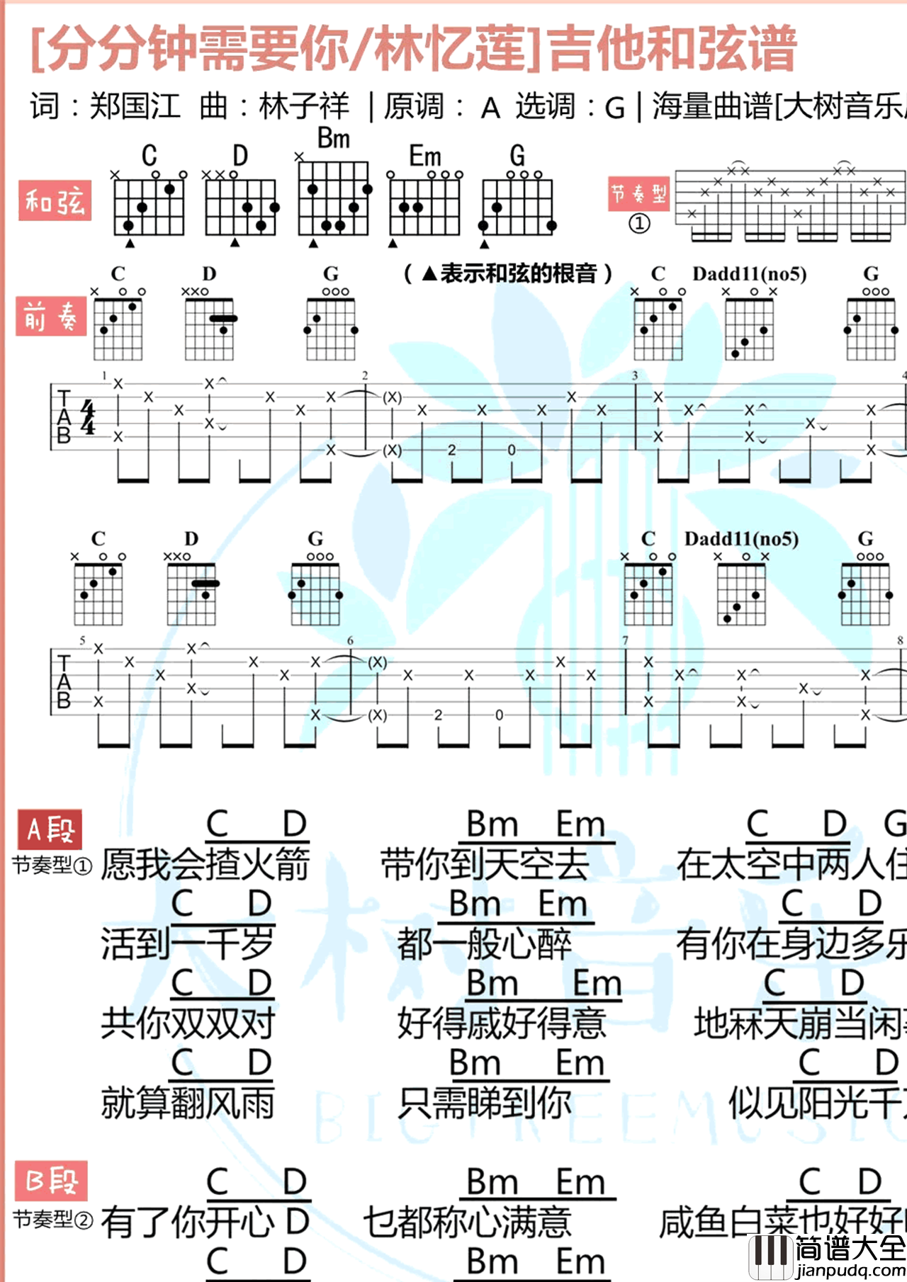 分分钟需要你吉他谱_林子祥/林忆莲_吉他图片谱_高清
