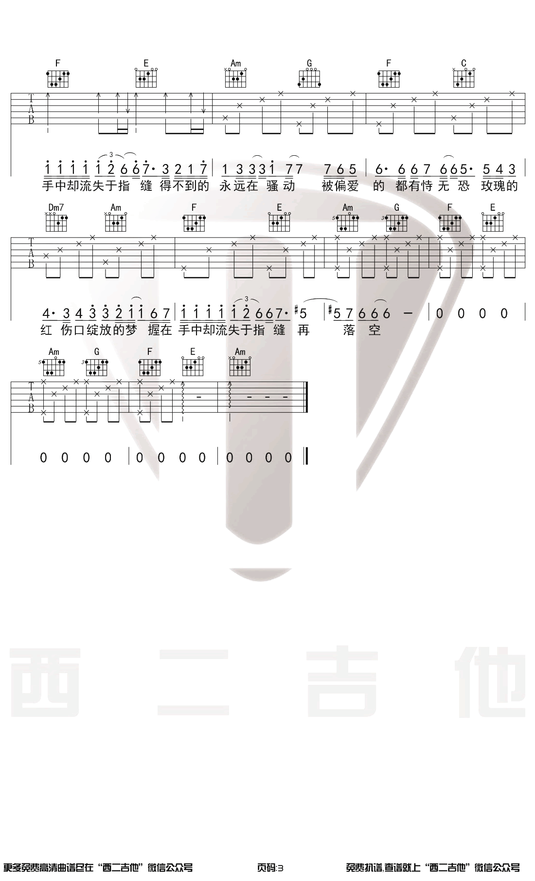 陈奕迅_红玫瑰_吉他谱