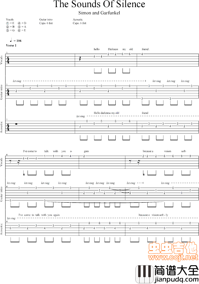 寂静之声|The_Sounds_Of_Silence|吉他谱|图片谱|高清|保罗|西蒙(Simon_&_Garfunkel)