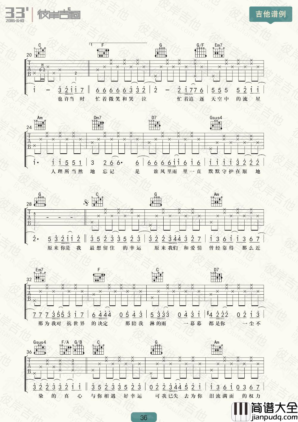 田馥甄_小幸运_男生版__吉他谱_Guitar_Music_Score