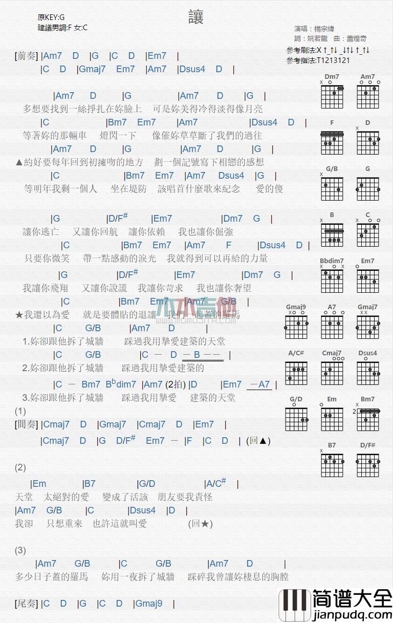 杨宗纬_让_吉他谱_Guitar_Music_Score
