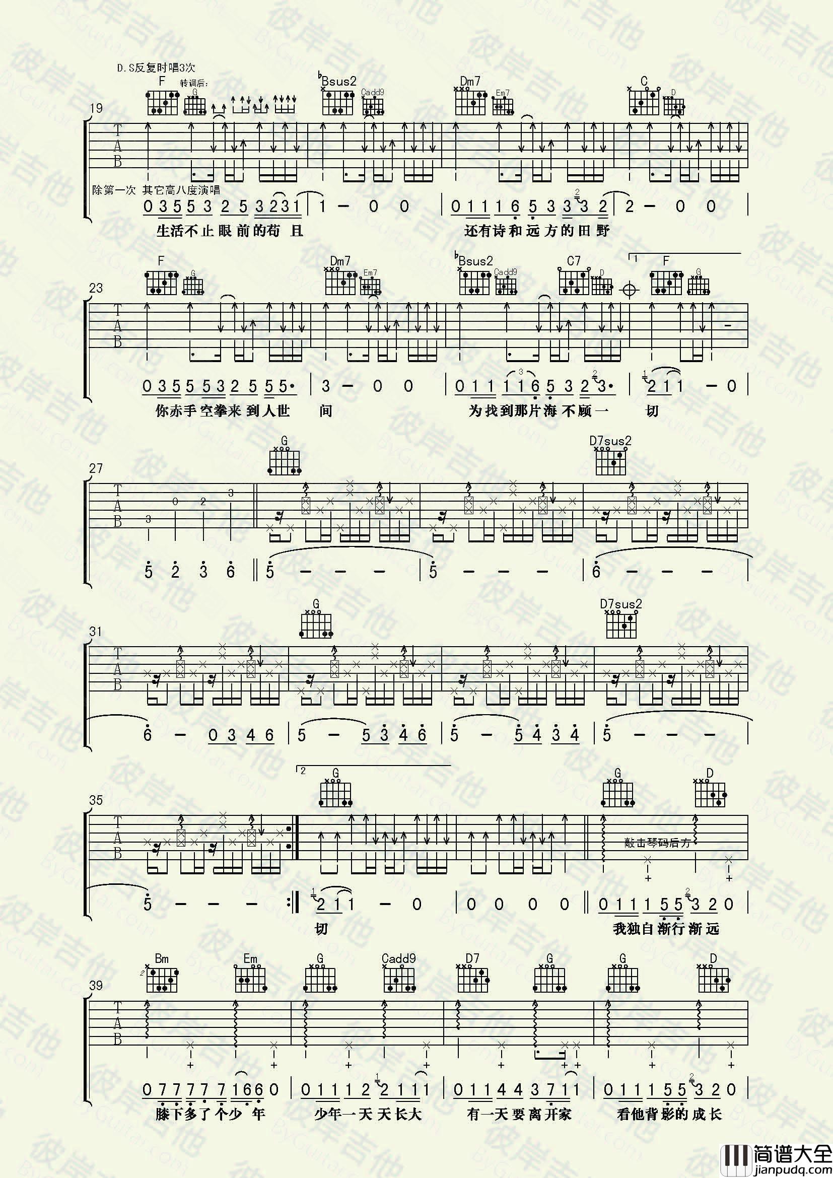 许巍_生活不止眼前的苟且_吉他谱_Guitar_Music_Score