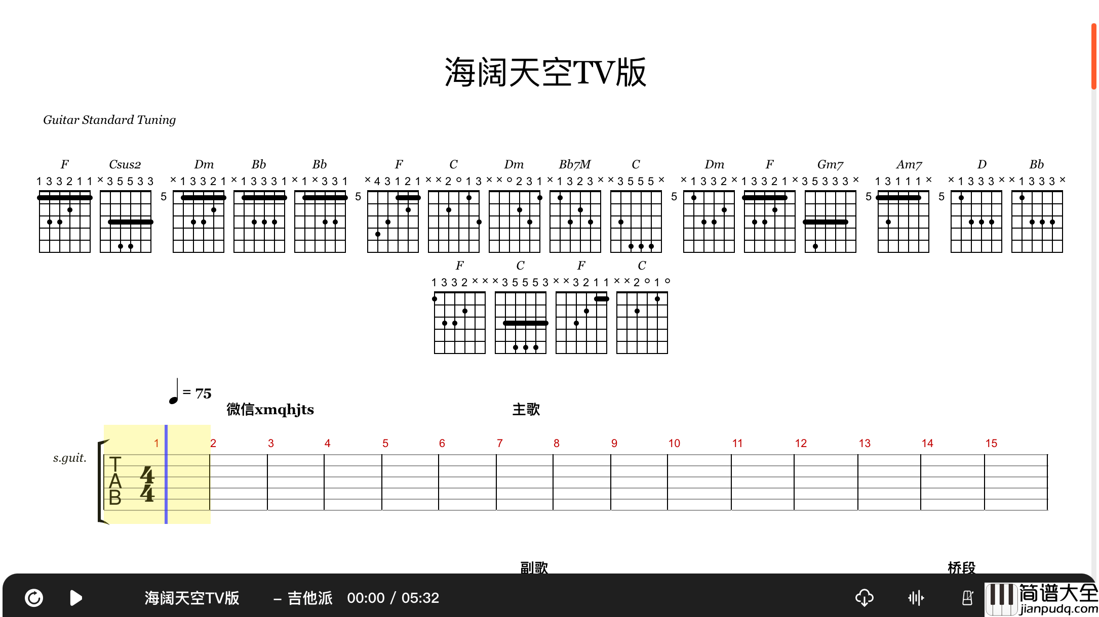 海阔天空吉他谱_乐队总谱格式_完整版乐队伴奏谱