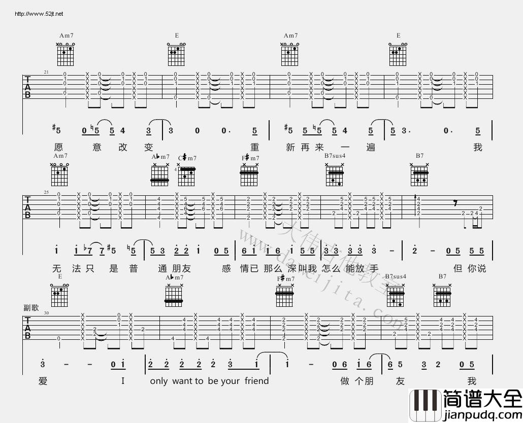 陶喆_普通朋友_吉他谱(F调)_Guitar_Music_Score