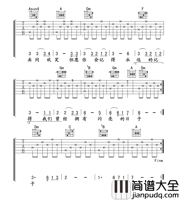 闪亮的日子_罗大佑_图片谱标准_吉他谱_刘文正_吉他图片谱_高清