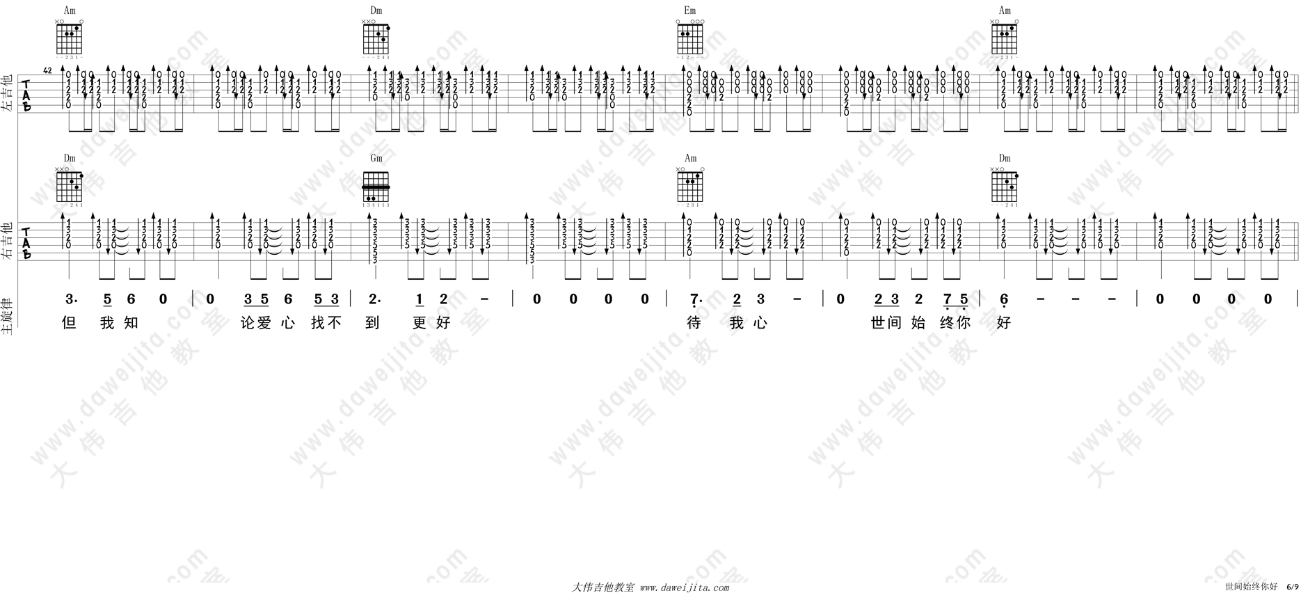 6.gif 罗文,甄妮_世间始终你好_吉他谱(C调)_Guitar_Music_Score