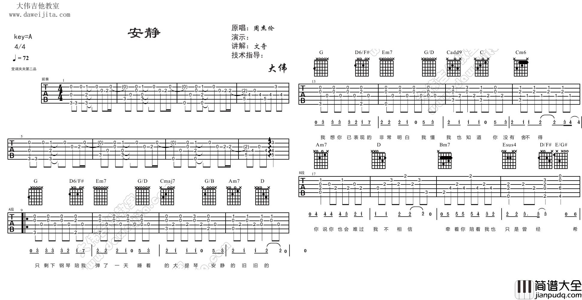 tab_zjl_aj_1.jpg 周杰伦_安静_吉他谱(A调)_Guitar_Music_Score
