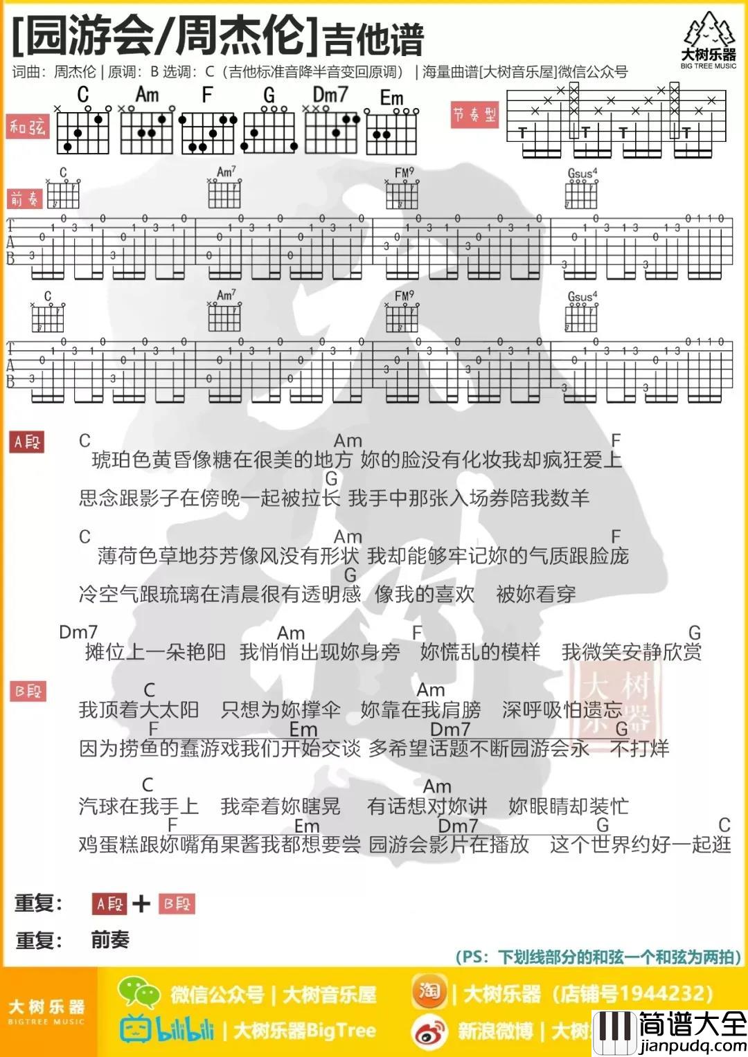 周杰伦_园游会_吉他谱(C调)_Guitar_Music_Score