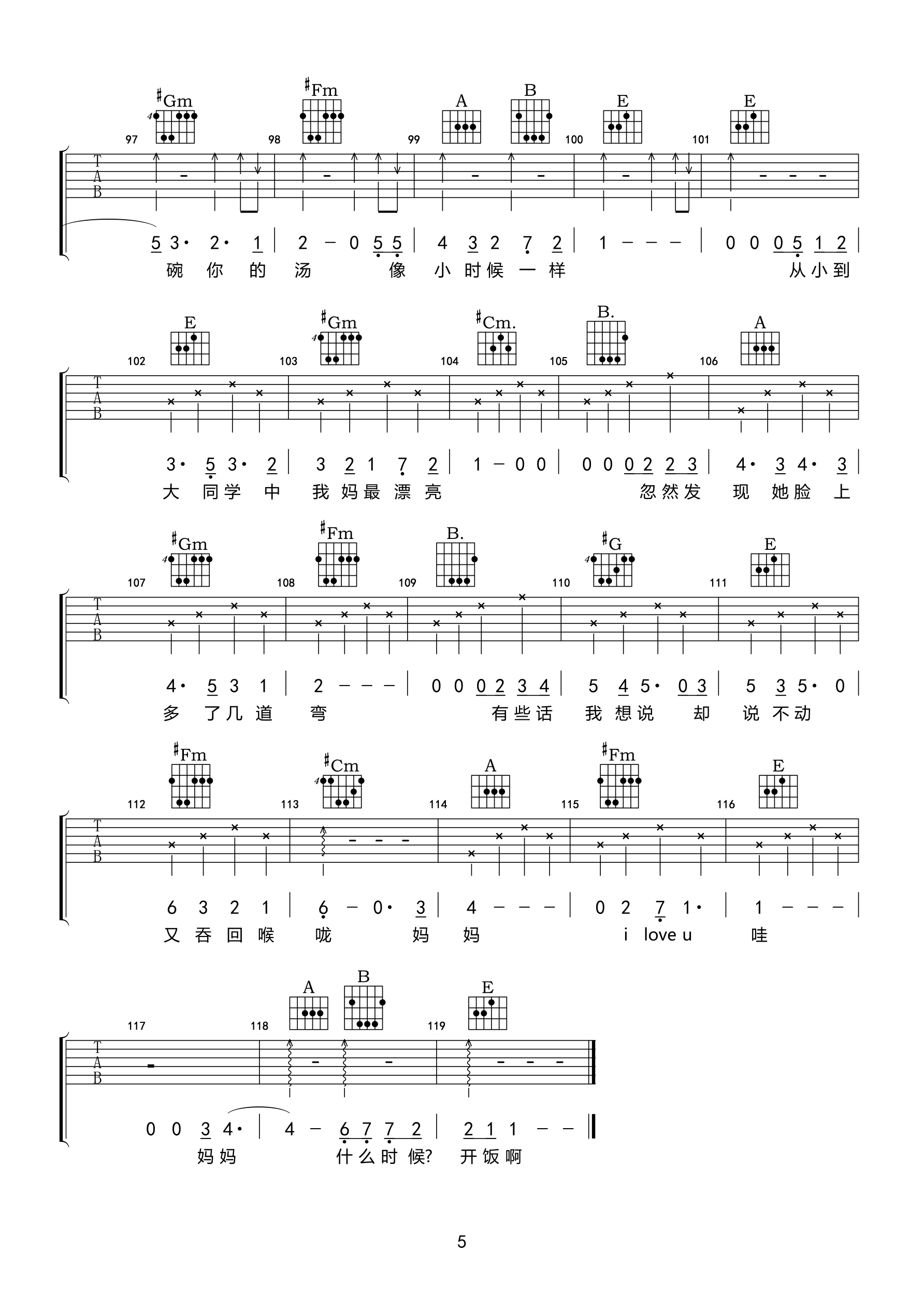 谭佑铭_开饭了_吉他谱_Guitar_Music_Score