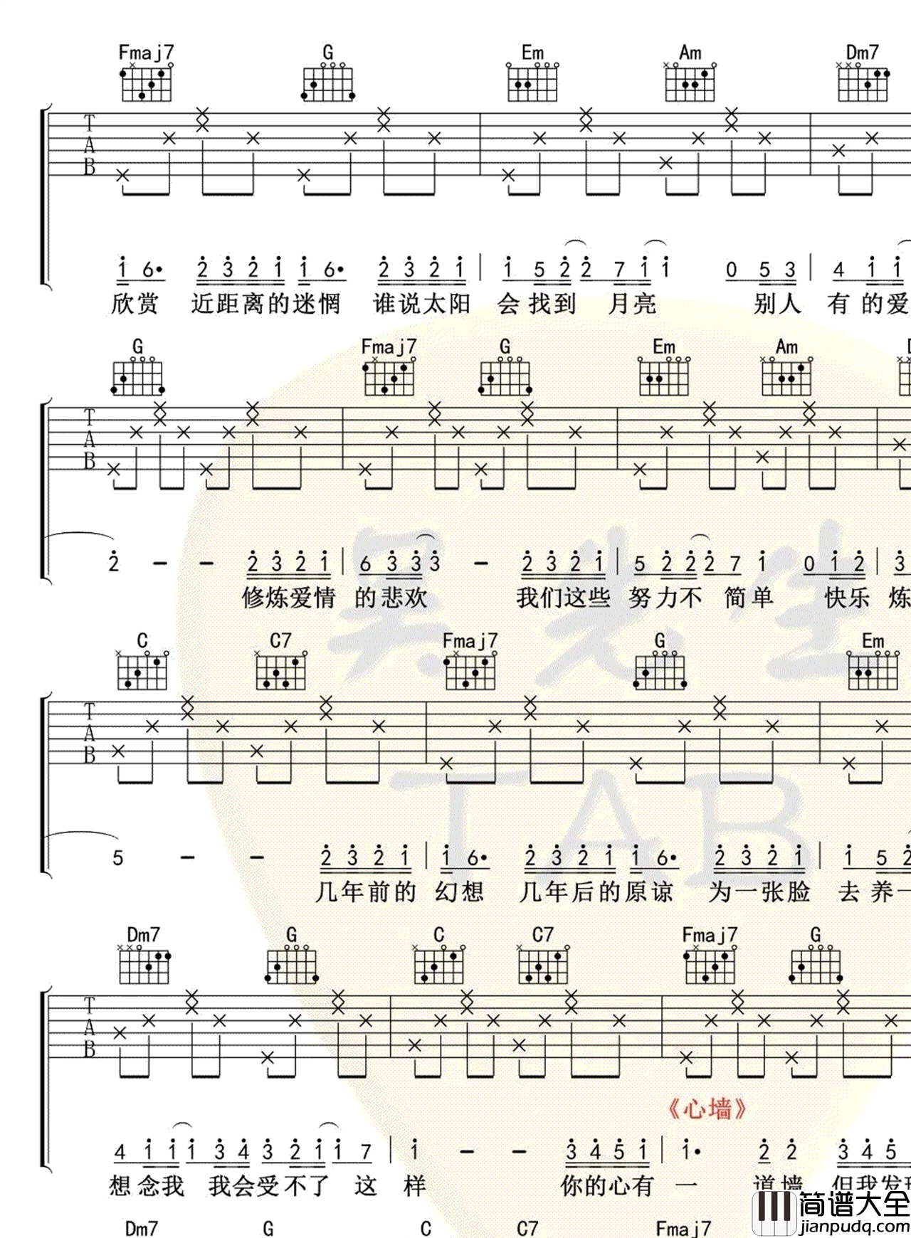 林俊杰串烧歌曲吉他谱_林俊杰_吉他图片谱_高清