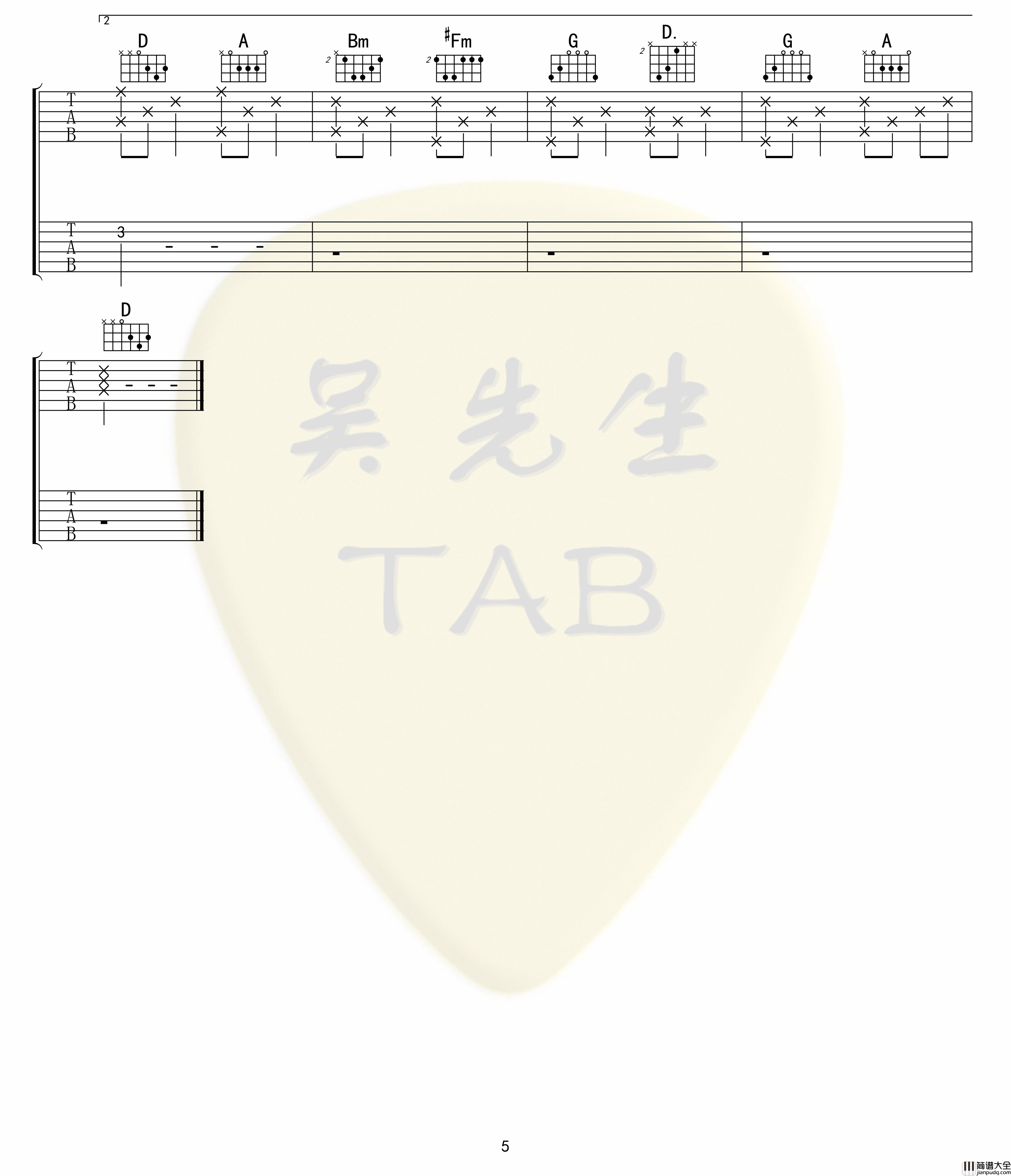 卡农吉他谱_D大调卡农吉他演奏谱_双吉他指法谱