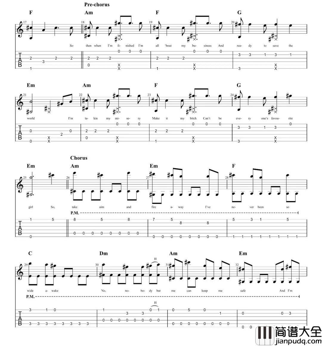 On_My_Way指弹吉他谱_Alan_Walker_吉他指弹独奏六线谱