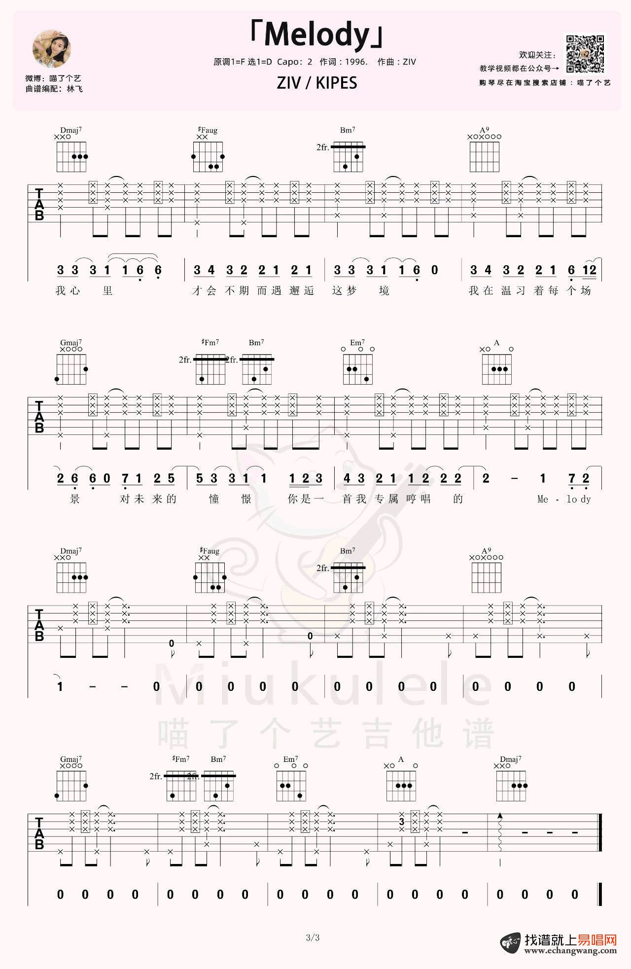 ZIV_KIPES_Melody_吉他谱_ZIV/KIPES_吉他图片谱_高清