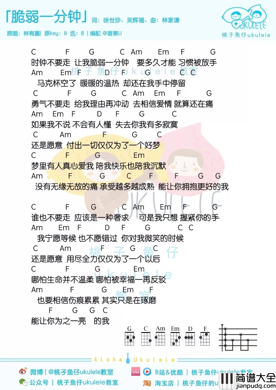 脆弱一分钟尤克里里谱_林宥嘉_可以抱抱我吗,让我脆弱一分钟