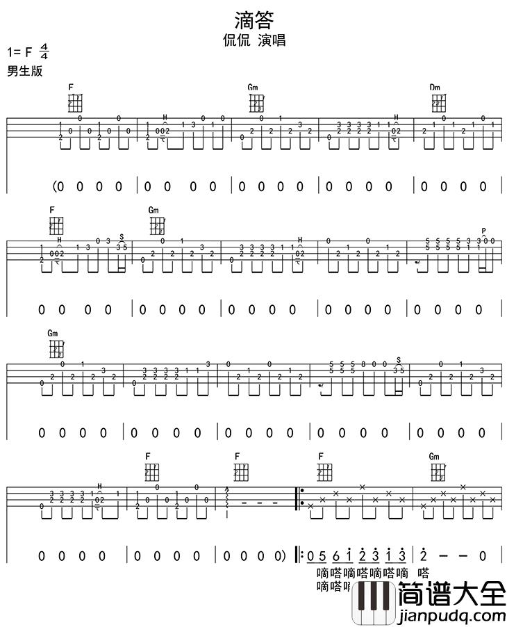 滴答尤克里里谱_侃侃_嘀嗒嘀嗒,寂寞的夜和谁说话