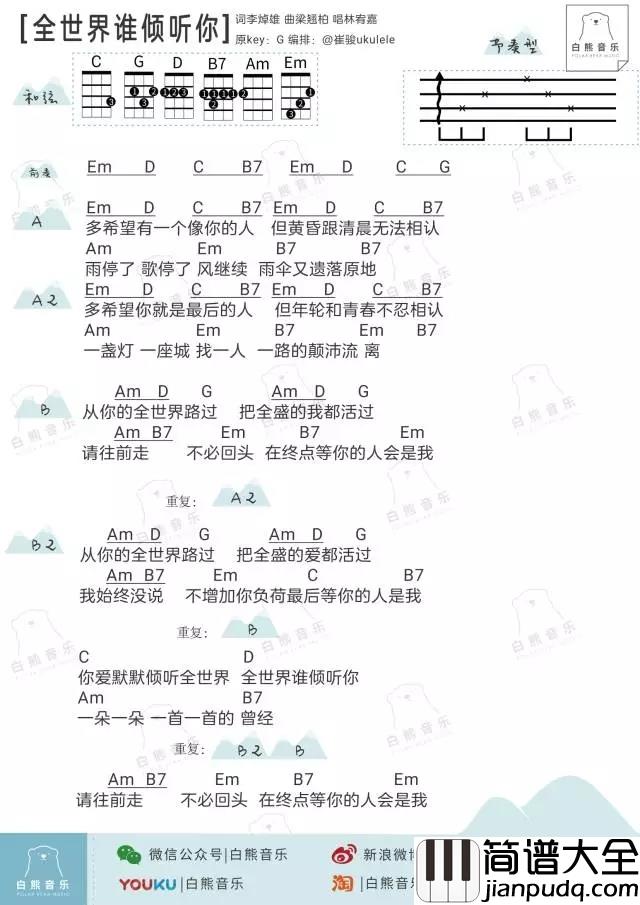 全世界谁倾听你尤克里里谱_林宥嘉_谁又在终点等你