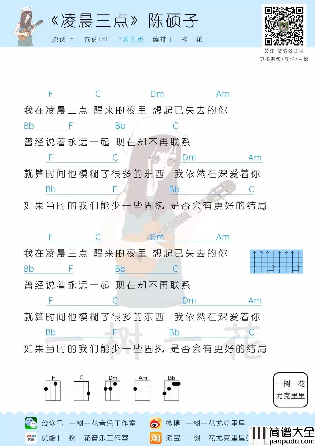 凌晨三点尤克里里谱_陈硕子_不要等到失去了,才真正感觉到对方的好