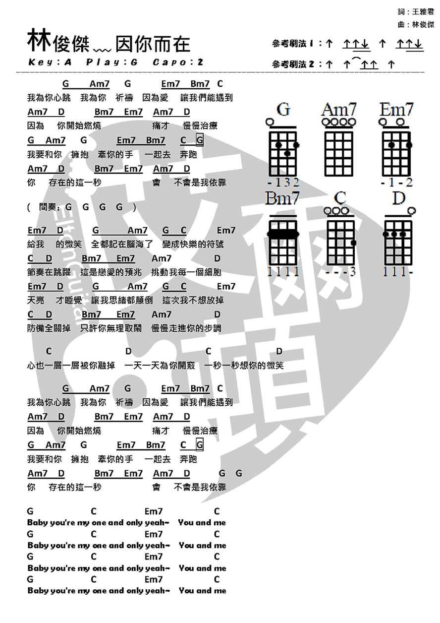 因你而在尤克里里谱林俊杰_弹唱教学