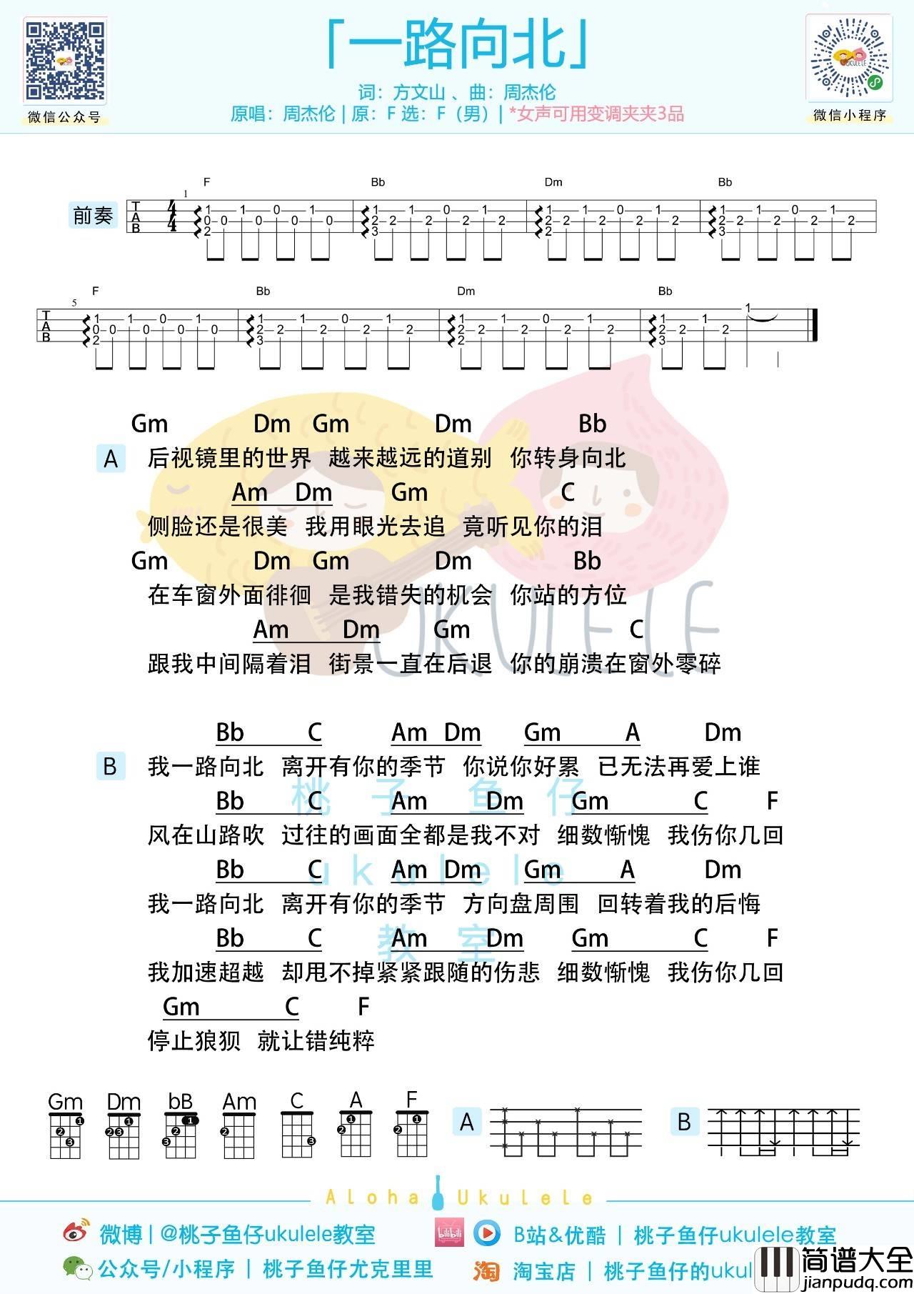 一路向北尤克里里谱_周杰伦_弹唱视频教学_桃子鱼仔
